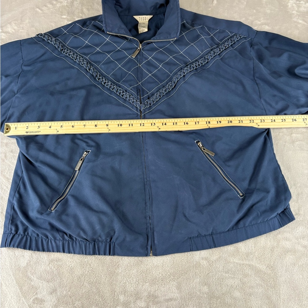 Vintage 80s 90s Teddi Women’s Blue Cropped Jacket Size L Quilted Chain Detail - Picture 5 of 9